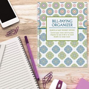 Fresh Patterns Bill Paying Organizer Book - Personal Account book, 9" by 12 inch, Spiral-Bound, 14 Pockets, 32 Label Stickers, Bill Tracking