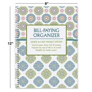 Fresh Patterns Bill Paying Organizer Book - Personal Account book, 9" by 12 inch, Spiral-Bound, 14 Pockets, 32 Label Stickers, Bill Tracking