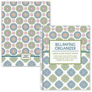 Fresh Patterns Bill Paying Organizer Book - Personal Account book, 9" by 12 inch, Spiral-Bound, 14 Pockets, 32 Label Stickers, Bill Tracking