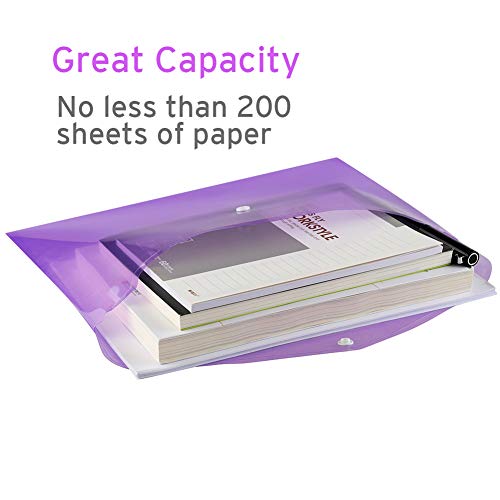 Sooez 10 Pack Plastic Envelopes Poly Envelopes, Clear Document Folders US Letter A4 Size File Envelopes with Label Pocket & Snap Button for Home Work Office Organization, 5 Assorted Colors