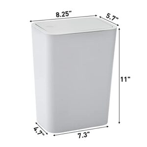 Fasmov Trash Can 2 Pack 7.5 Liter / 2 Gallon Plastic Garbage Container Bin with Press Top Lid, Waste Basket for Kitchen, Bathroom, Living Room, Office, Narrow Place (White + Blue)