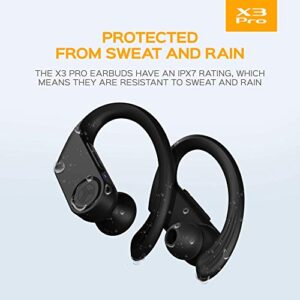 Treblab X3 Pro - True Wireless Earbuds with Earhooks - 45H Battery Life, Bluetooth 5.0 with aptX, IPX7 Waterproof Headphones - TWS Bluetooth Earphones with Charging case for Sport, Running (Renewed)