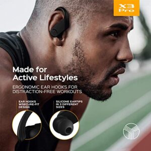 Treblab X3 Pro - True Wireless Earbuds with Earhooks - 45H Battery Life, Bluetooth 5.0 with aptX, IPX7 Waterproof Headphones - TWS Bluetooth Earphones with Charging case for Sport, Running (Renewed)