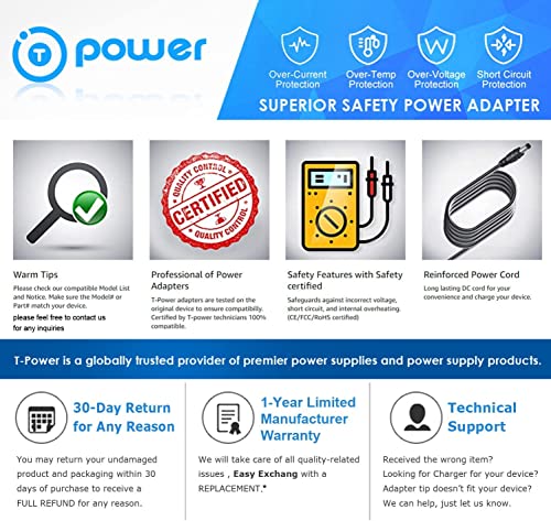 T POWER 19V Charger for XGIMI Halo MoGo Wowoto H8 T8 T8e H9 & Formovie Wemax Mini Projector Dice : M055FGN Video Projector DLP LED Full HD Projector Power Supply Ac Dc Adapter