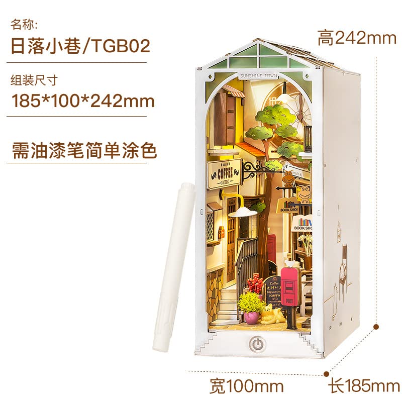 Ruotairuolai DIY hut Cherry Blossom Tram Book Stand Hand-Assembled Toy Wooden lamp Creative Gift Decoration