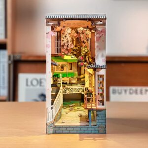 ruotairuolai diy hut cherry blossom tram book stand hand-assembled toy wooden lamp creative gift decoration