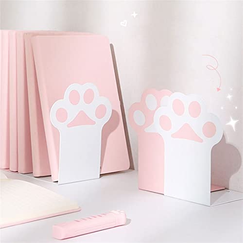 Wonzonewd File Sorters Cute Paw Book Stand Holder Shelf Desktop Bookends for Kid Child Student (Color : Pink)