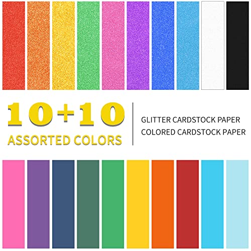 VETUZA 20 Sheets Glitter&Colored Cardstock Paper - 92lb./250GSM Cover, A4 Mixed Colored Craft Cardstock for School DIY Project, Birthday Card Making, Thanksgiving Gift Box Wrapping