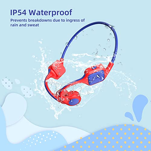 IKKO LOT ITB-X Kids Bone Conduction Headphones Bluetooth 5.2, Ear-Care Headsets for Children with Volume Limited 85dB & IP54 Waterproof for Indoor Outdoor iPad Tablet PC, Red