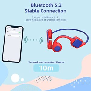 IKKO LOT ITB-X Kids Bone Conduction Headphones Bluetooth 5.2, Ear-Care Headsets for Children with Volume Limited 85dB & IP54 Waterproof for Indoor Outdoor iPad Tablet PC, Red