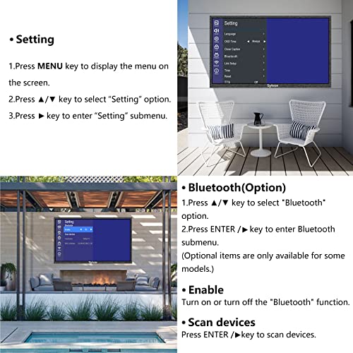 SYLVOX 43 Inch Outdoor TV, Waterproof 4K Smart TV, High Brightness,7x16(H) Commercial Grade, Supports Bluetooth & Wi-Fi, Suitable for Partial Sun