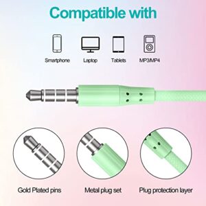 ELOVEN 3.5mm Wired Headphones HiFi Stereo Sound Wired Earbuds Noise Cancelling in-Ear Headset with Bulit-in Mic Volume Control Sports Earphones for iPhone Samsung iPad 2 Pack White+Green