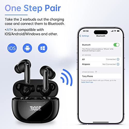 Atapeas Wireless Earbuds, Bluetooth 5.3 True Wireless Stereo Headphones with Charging Case LED Power Display IPX7 Waterproof Earphones TWS Ear Buds with 4 ENC Noise Cancelling Mic for Android iPhone