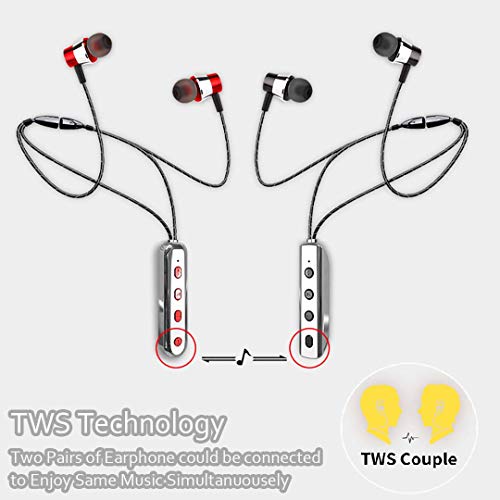 HUAHAT HuaHat TWS Bluetooth Earphone V5.0 Headset Necklace Design Two Magnetic Connection 9D Surrounding Selfie Control (D14, Black)