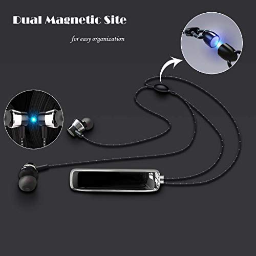 HUAHAT HuaHat TWS Bluetooth Earphone V5.0 Headset Necklace Design Two Magnetic Connection 9D Surrounding Selfie Control (D14, Black)