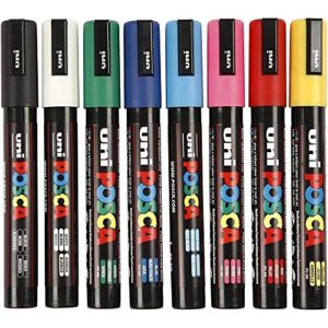 uni-ball posca pc-5m [8 pen set] includes 1 of each – black, white, pink, red, yellow, green, blue and light blue