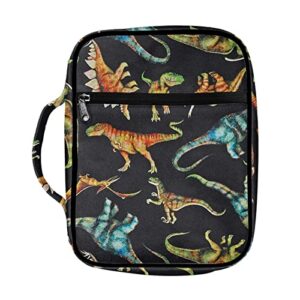 howilath colorful dinosaur print bible bag for womens mens large capacity bible book holder bible protective cover with handle zipper pocket