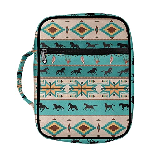 Coloranimal Southwestern Aztec Native Navajo Horse Print Bible Bags with Handle Zippered Pocket Carrying Book Bible Covers for Women Carrier Tote Bags Purse