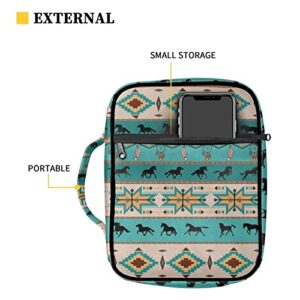 Coloranimal Southwestern Aztec Native Navajo Horse Print Bible Bags with Handle Zippered Pocket Carrying Book Bible Covers for Women Carrier Tote Bags Purse