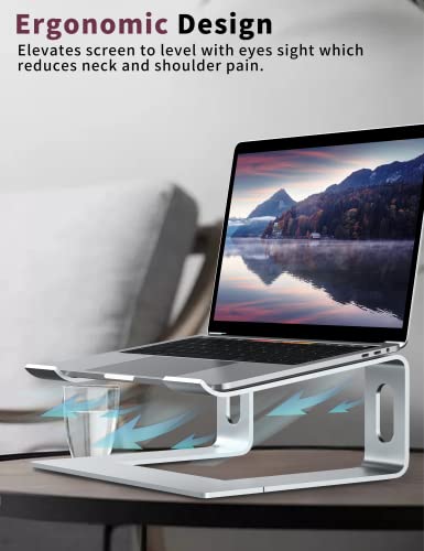 ALASHI Laptop Stand for Desk, Aluminum Computer Riser, Ergonomic Notebook Holder, Detachable Metal Laptops Elevator, PC Cooling Mount Support 10 to 15.6 Inches Notebook, Silver