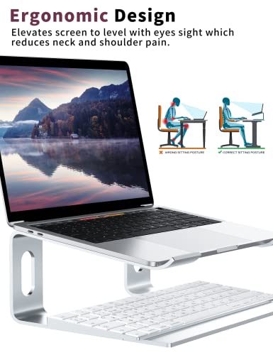 ALASHI Laptop Stand for Desk, Aluminum Computer Riser, Ergonomic Notebook Holder, Detachable Metal Laptops Elevator, PC Cooling Mount Support 10 to 15.6 Inches Notebook, Silver