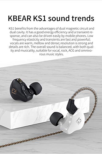 Kinboofi KBEAR KS1 in Ear Monitors, 1DD HiFi Earphones, Noise Canceling Earbuds Headphone Dynamic Headset with Detachable 2 Pin Cable (Black No Mic)