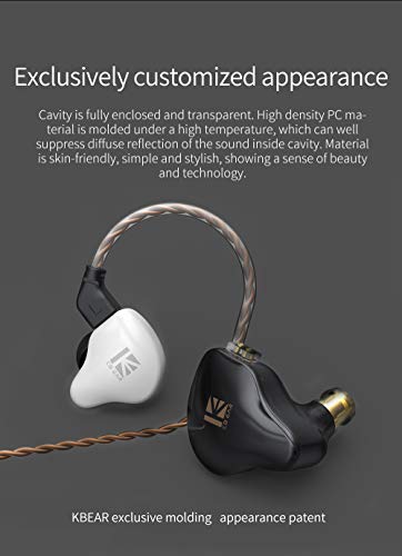 Kinboofi KBEAR KS1 in Ear Monitors, 1DD HiFi Earphones, Noise Canceling Earbuds Headphone Dynamic Headset with Detachable 2 Pin Cable (Black No Mic)