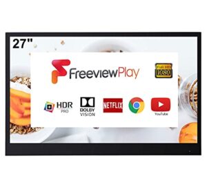 elecsung 27 inch smart black tv for bathroom ip66 waterproof android 11.0 system with integrated hdtv(atsc) tuner and built-in wi-fi&bluetooth