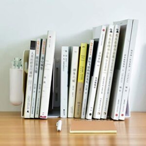 Greeney Expandable Bookend,Adjustable Desktop Bookshelf with Pen Holder for Office School Home Desk (White)