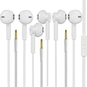 earbud headphones with remote & microphone, in ear earphone stereo sound noise isolating tangle free for smartphones, laptops, mp3/mp4, gamer, walkman(classic white) 3 pack
