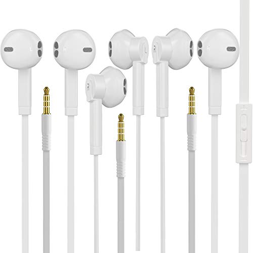 Earbud Headphones with Remote & Microphone, in Ear Earphone Stereo Sound Noise Isolating Tangle Free for Smartphones, Laptops, MP3/MP4, Gamer, Walkman(Classic White) 3 Pack