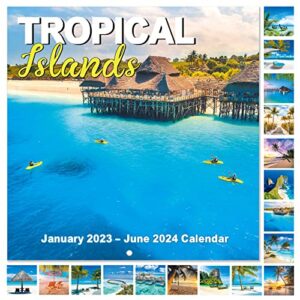 2023 wall calendar – wall calendar 2023-2024, 18 months from jan 2023 – jun 2024, 12″ x 24″ (open), 12″ x 12″ (closed), 2023 calendar with daily blocks, perfect calendar for planning – tropical island