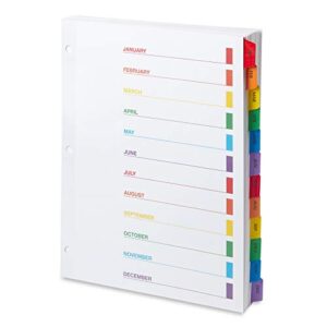 Blue Summit Supplies 12 Month Dividers for Binders, Jan to Dec Monthly Tabs, Includes Customizable Table of Contents Index, 6 Sets
