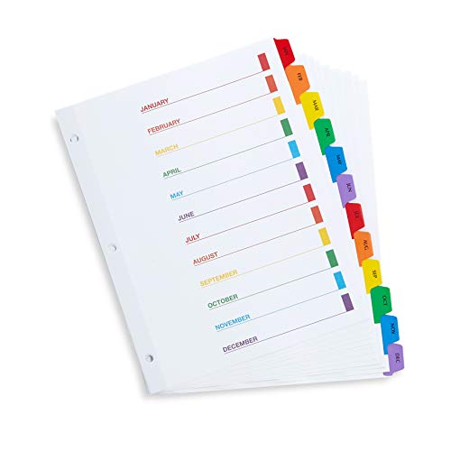 Blue Summit Supplies 12 Month Dividers for Binders, Jan to Dec Monthly Tabs, Includes Customizable Table of Contents Index, 6 Sets