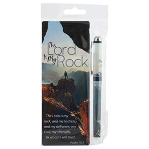 christian tools affirmation pen & jumbo bookmark set-the lord is my rock (psalm 18:2 kjv)