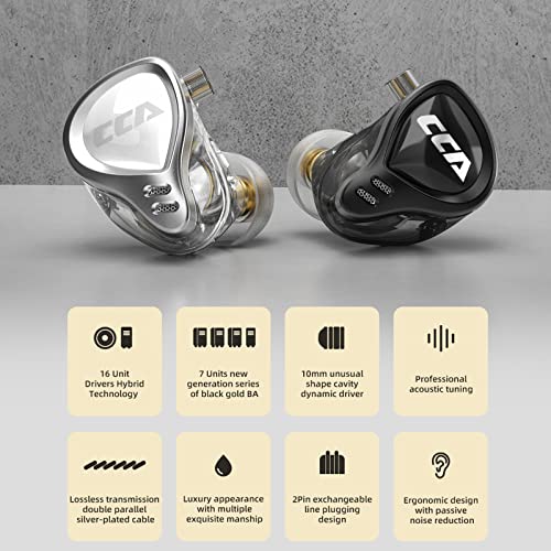 CCA CA16 PRO IEM Earphones 1DD+7BA Hybrid Driver in Ear Monitor Headphones HiFi Wired Earbud for Musicians Audiophiles Singers Music Lover