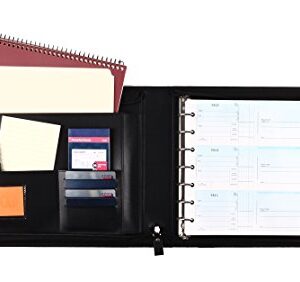 2Fold Zippered Business Check Binder 7 Ring for 3-Up Business Size Checks with Extra Business Card Case - PU Leather Deluxe 7 Ring Checkbook Binder Portfolio with 600 Check Capacity and Storage