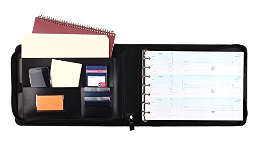 2Fold Zippered Business Check Binder 7 Ring for 3-Up Business Size Checks with Extra Business Card Case - PU Leather Deluxe 7 Ring Checkbook Binder Portfolio with 600 Check Capacity and Storage