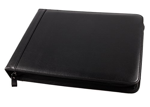 2Fold Zippered Business Check Binder 7 Ring for 3-Up Business Size Checks with Extra Business Card Case - PU Leather Deluxe 7 Ring Checkbook Binder Portfolio with 600 Check Capacity and Storage