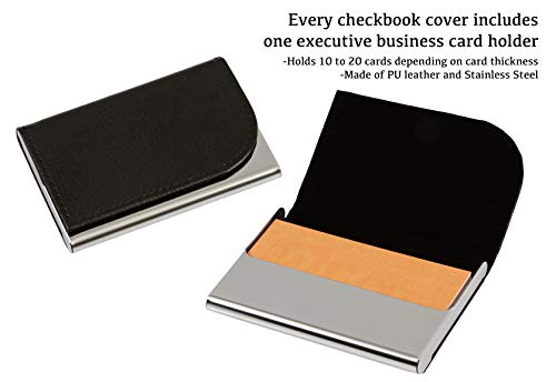 2Fold Zippered Business Check Binder 7 Ring for 3-Up Business Size Checks with Extra Business Card Case - PU Leather Deluxe 7 Ring Checkbook Binder Portfolio with 600 Check Capacity and Storage