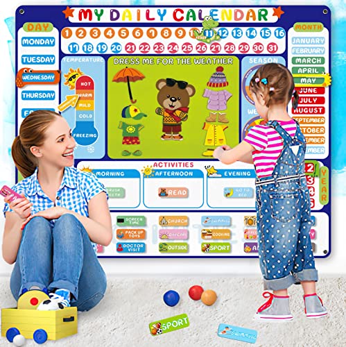 My Daily Calendar Felt Board for Kids Preschool Classroom Calendar 3.5Ft Circle Time Learning Center All About Today Activities Bear Dress Emotion Weather Season Days of the Week for Toddlers Learning