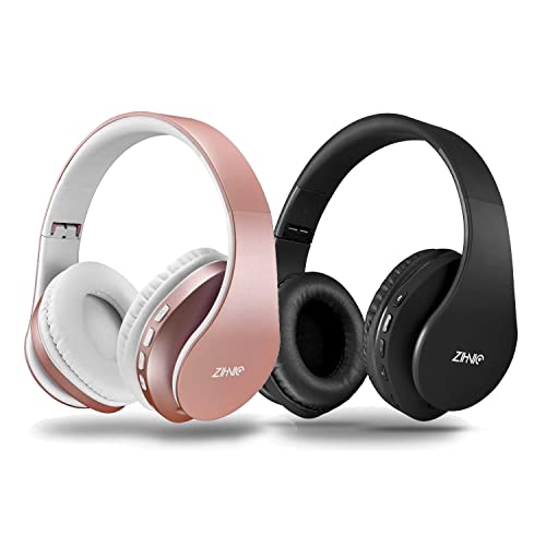 2 Items,1 Rose Gold Zihnic Over-Ear Wireless Headset Bundle with 1 Black Zihnic Foldable Wireless Headset