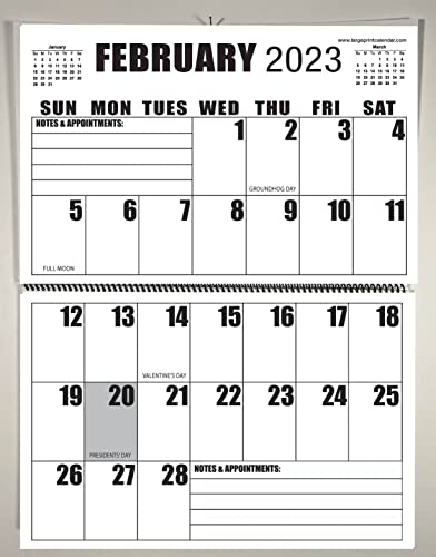 Jumbo Large Print 2023 Wall Calendar | 13-months | 17" x 22" hanging on wall | 17" x 11" closed