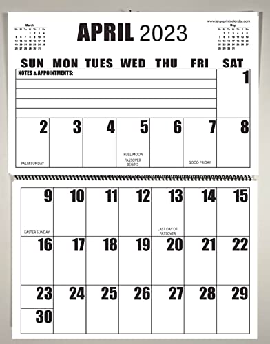 Jumbo Large Print 2023 Wall Calendar | 13-months | 17" x 22" hanging on wall | 17" x 11" closed