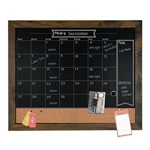 loddie doddie 18×24 rustic framed chalkboard calendar and bulletin combo board. includes chalk markers, push-pins and magnets. blackboard – calendar – cork board. perfect for organizing your space
