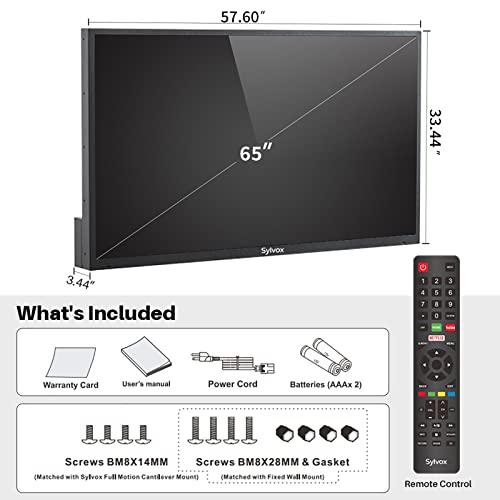 SYLVOX 65 Inch Outdoor TV, Waterproof 4K Smart TV, High Brightness,7x16(H) Commercial Grade, Supports Bluetooth & Wi-Fi, Suitable for Partial Sun(Deck Series 2022)