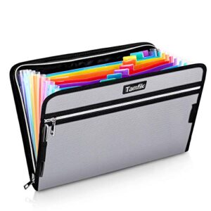 fireproof safe waterproof accordion file bag folder expanding filing folder with 14 multicolored pockets, a4 letter size, document organizer holder and color labels /2 zipper (silver 14.3″ x 9.8″)