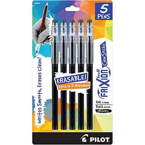 PILOT FriXion ColorSticks Erasable Gel Ink Stick Pens, Fine Point, Black Ink, 5-Pack (32441)