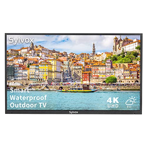 SYLVOX 55 inch Outdoor TV, 4K UHD Waterproof Outdoor Smart Television, Built-in Dual Speakers Support Bluetooth & 2.4G WiFi, Integrated ATSC & NTSC Tuner, 1000nits Suitable for Partial Sun Areas