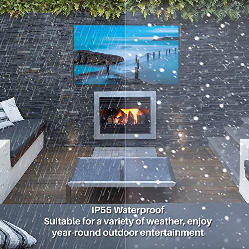 SYLVOX 55 inch Outdoor TV, 4K UHD Waterproof Outdoor Smart Television, Built-in Dual Speakers Support Bluetooth & 2.4G WiFi, Integrated ATSC & NTSC Tuner, 1000nits Suitable for Partial Sun Areas